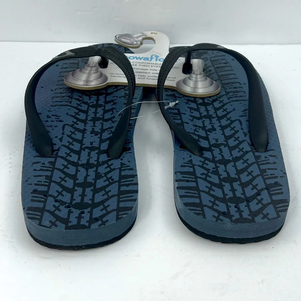 SHOWAFLOPS NON-SKID SHOWER FLIP FLOP W/ATHLETIC STRIPES, DRAIN HOLES, SIZE 9/10